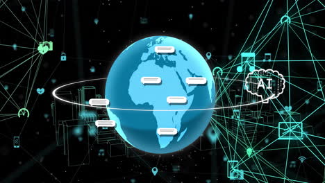 animation of ai data processing over globe