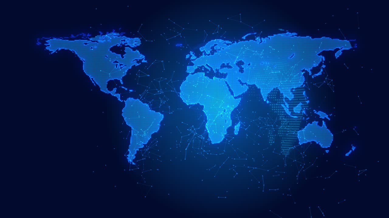 Dots makes global world map global wireframe polygonal lines global business network technology