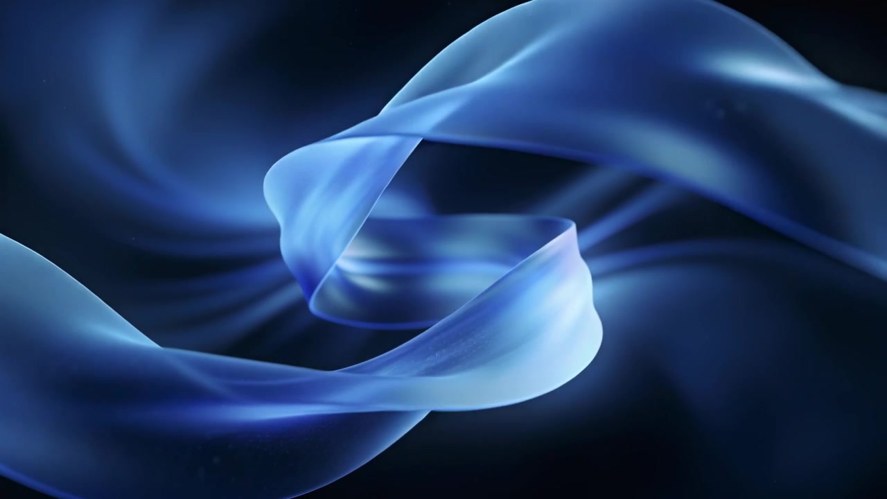 Starting sheer blue ribbon folding and stretching in dark studio, revealing depth and wisps