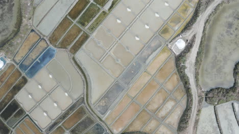 aerial drone point of view of the marais salants de guerande or guerande salt marshes