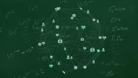 Animación-De-La-Red-De-Iconos-De-Medios-Sobre-Ecuaciones-Matemáticas-En-Pizarra