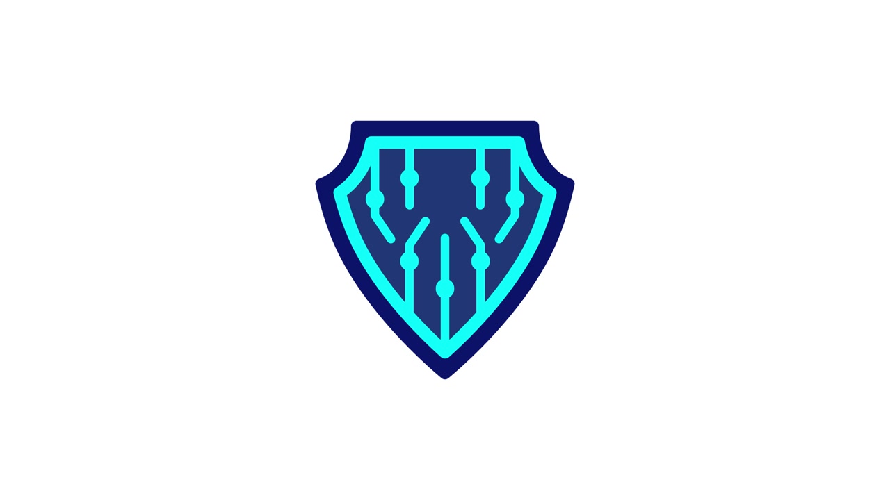 Digital cybersecurity shield icon with dotted line animation isolated on white background