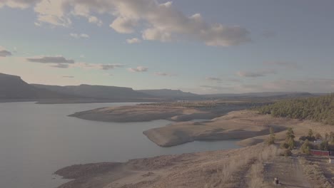 elvado lake, state park,  rio arriba county, northern new mexico, sunset aerial view