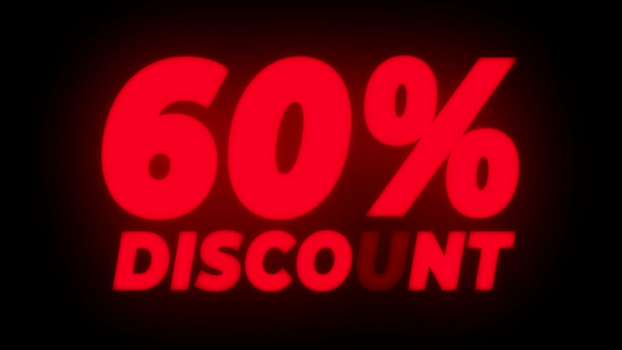 el 60% de descuento en el texto parpadeante muestra un bucle promocional.