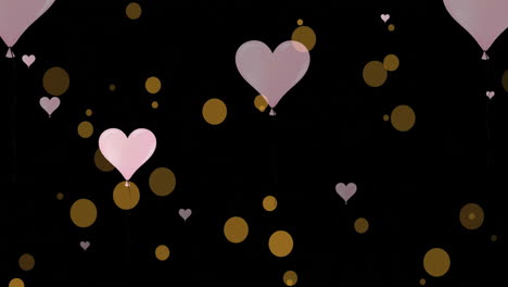 Animación-De-Corazones-Flotantes-Y-Manchas-Sobre-Fondo-Negro