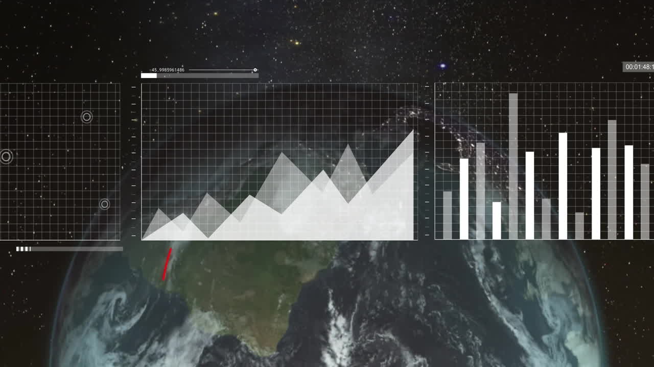 어두운 배경에서 지구상에서 디지털 데이터 처리의 애니메이션