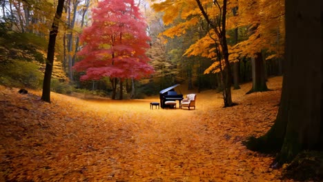 autumn piano in the forest