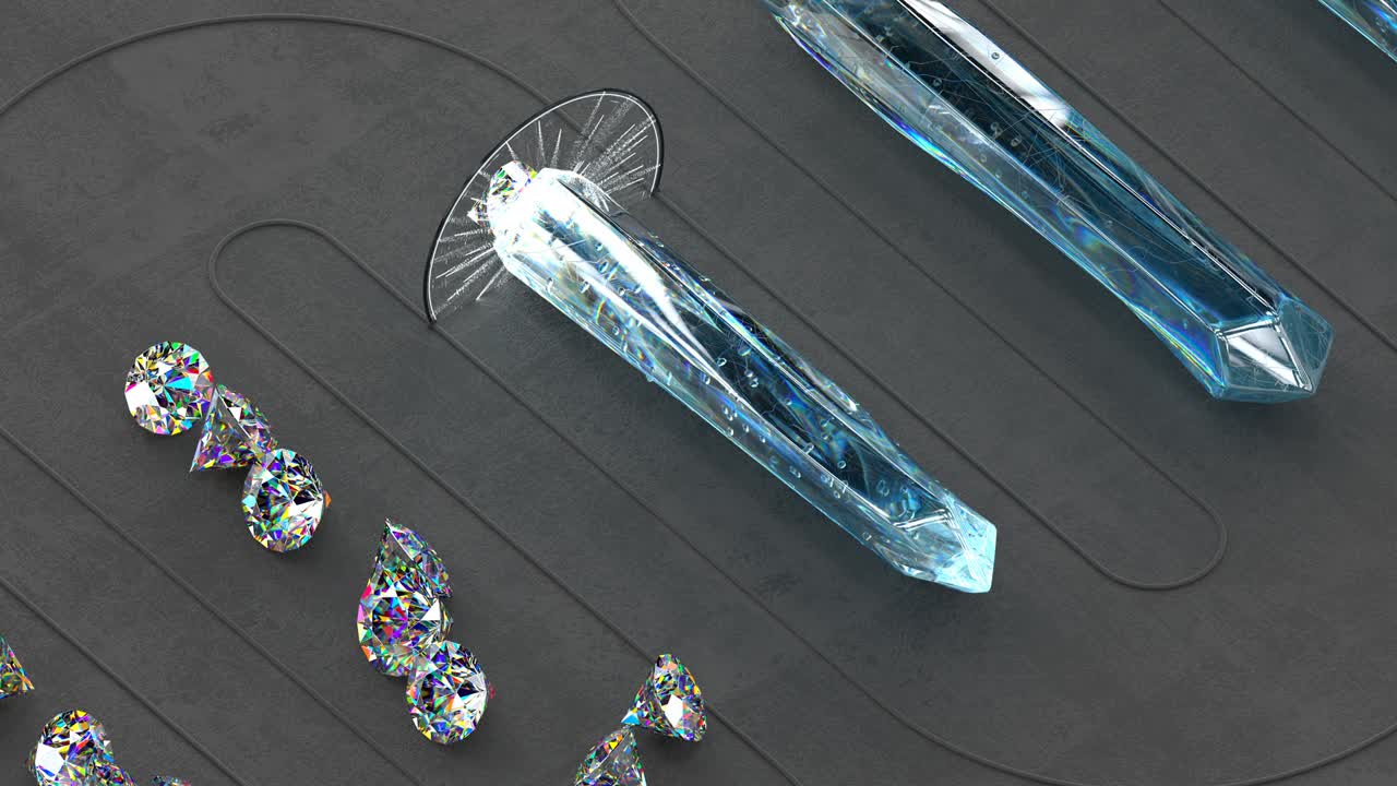 둥근 브릴리언트 절단 다이아몬드 가공 3d 렌더링 원활한 루프 애니메이션