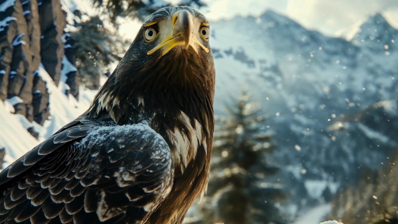 Majestic Golden Eagle Perched in Snowy Mountain Landscape