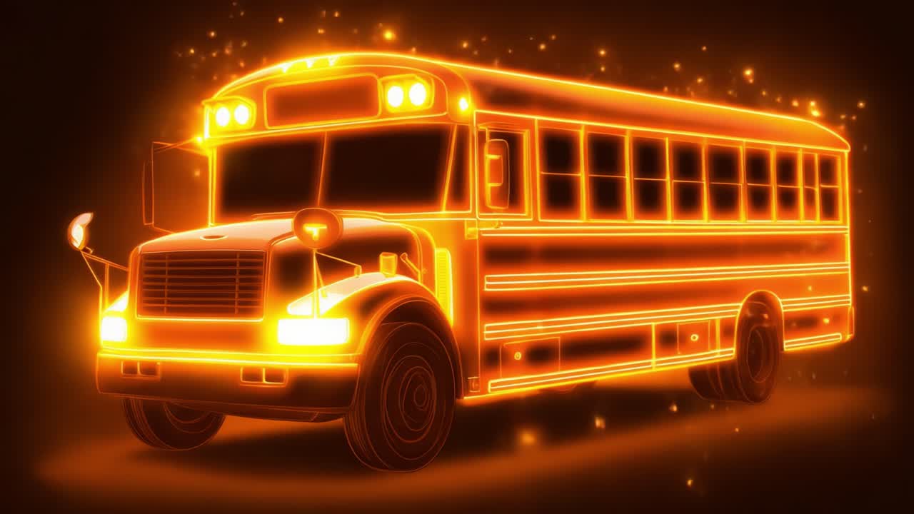An Electrifying Journey: A Stunning Visualization of an Illuminated School Bus with Dynamic Lighting Effects and an Enthralling Glow that Captures the Imagination