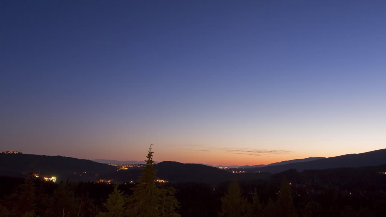 Anmore, Vancouver, BC British Columbia, Canada Day to Night Timelapse, looking to mountains sky changing color