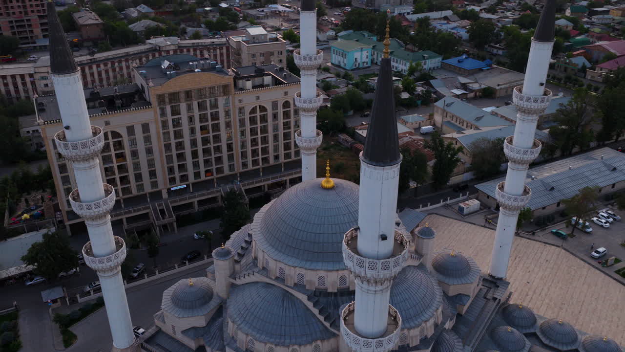 Aerial Shot Of Bishkek Central Mosque At Sunset In Kyrgyzstan