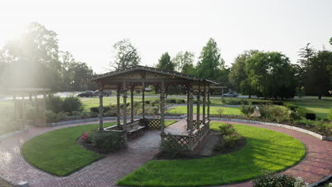 circular close up view of the rose garden in roger williams park