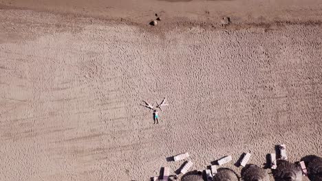 people sunbathing on beach - aerial view