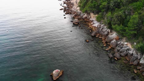 Aereal-shot-Marine-Cliff-Coast-Italy-in-the-blue-Hour-Pan-down