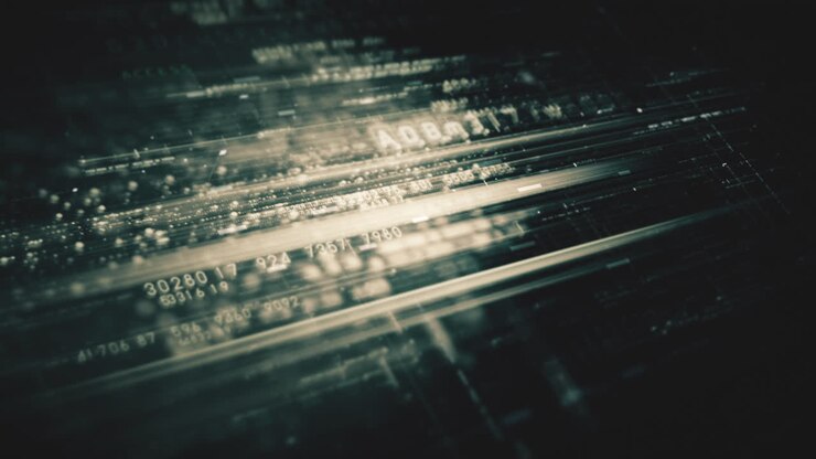 Advanced data matrix simulation UI with cutting-edge digital environment with a dynamic and immersive display of interconnected data matrix information networks systems background