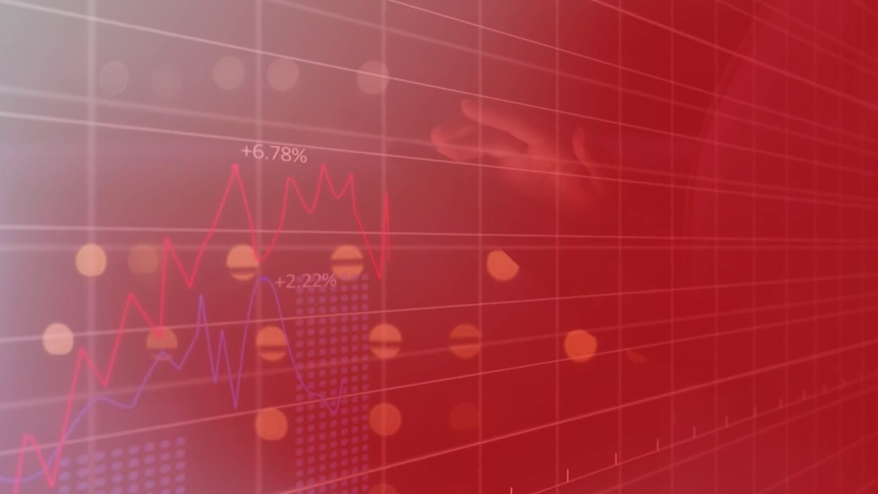 디지털 태블릿을 사용하여 사람의 중간 부분에 대한 통계 데이터 처리 애니메이션