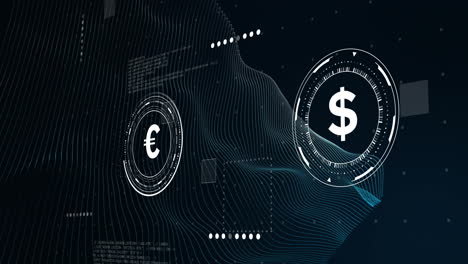animation of euro to dollar exchange on digital wave in finance concept