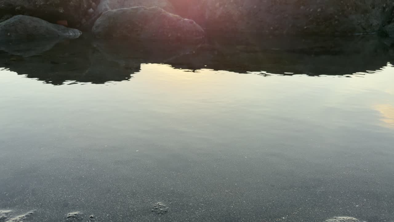 Serene Tidal Pool with Rock Reflections and Subtle Sunset Glow