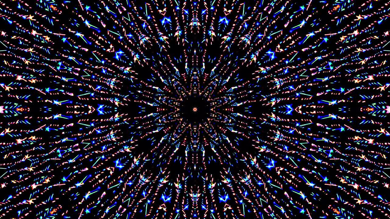 Luz abstrata brilhante com cores vibrantes, caleidoscópio, fundo preto