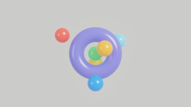 Multicolor geometric elements on a white background. Seamless loop 3d render abstract animation