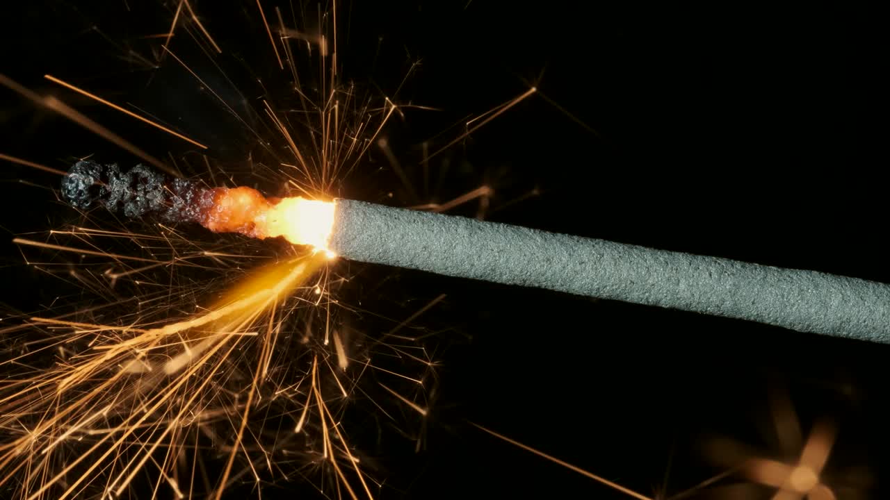 chispas cristianas, luces de bengala en fondo negro. chispas de fuegos artificiales ardiendo en fondo oscuro. primer plano