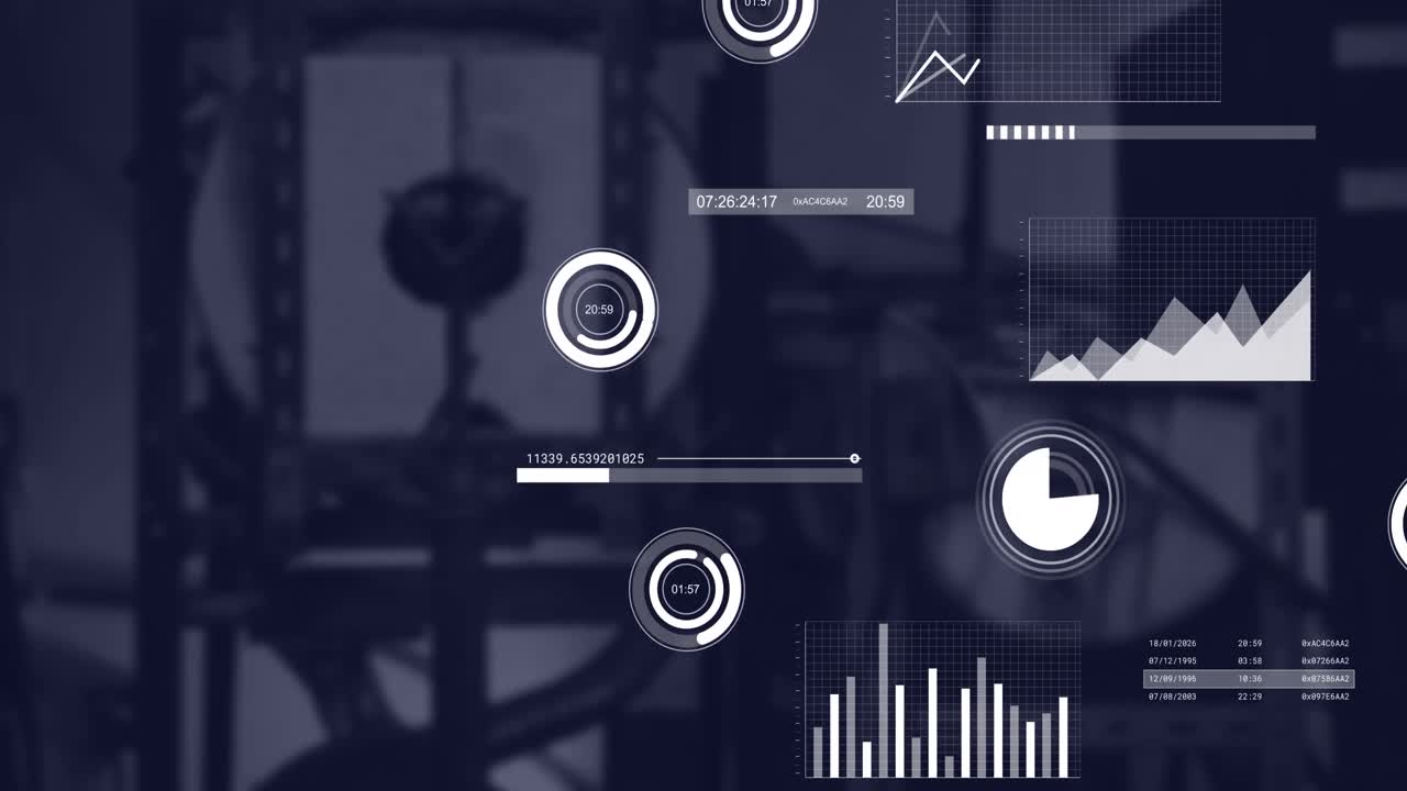 Animation of interface with statistical data processing against empty office
