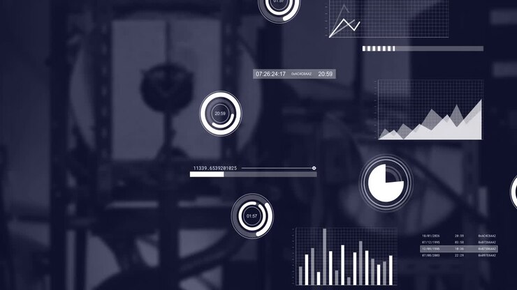 Animation of interface with statistical data processing against empty office