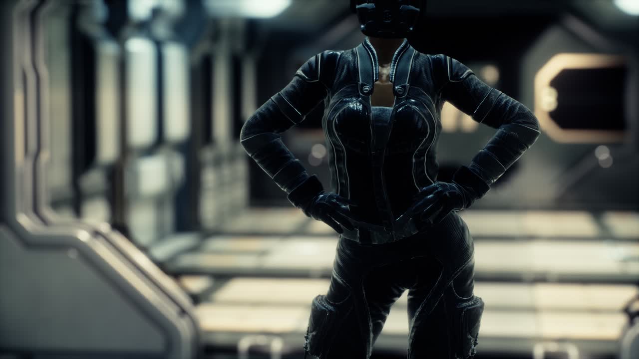 mujer steampunk en una nave espacial futurista