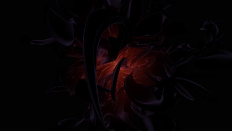 dynamic abstract composition with intriguing dark tones and a bold red center