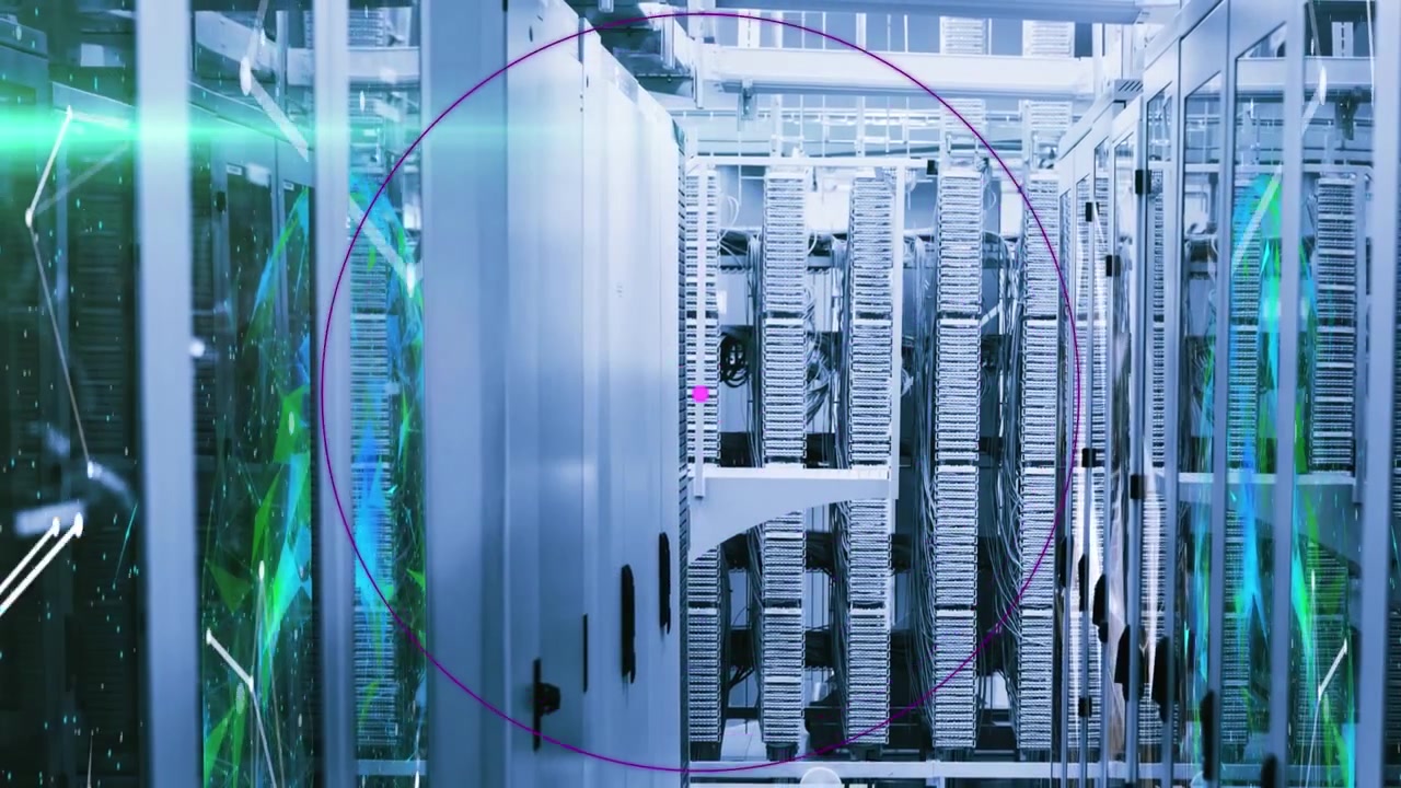 Animation of shapes moving over server room