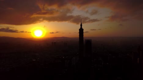 taiwan sunset sun light taipei city center famous tower aerial panorama 4k