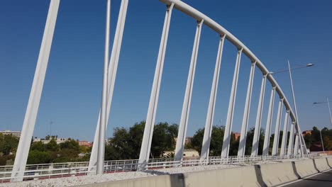 a shot from a car of a modern bridge