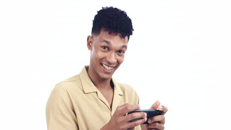 face, smile and man with a smartphone
