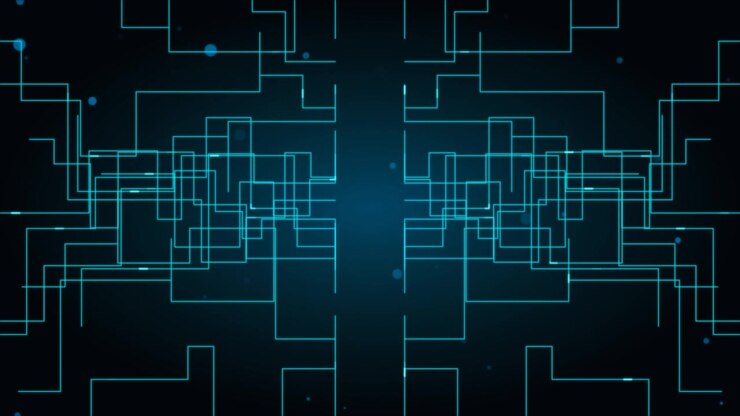 Abstract Digital Network Lines Connecting on Dark Background