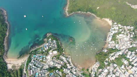 Hong-Kong-Sheung-Sze-Wan-Beach-and-Tai-Hang-Hau-Village,-Aerial-view