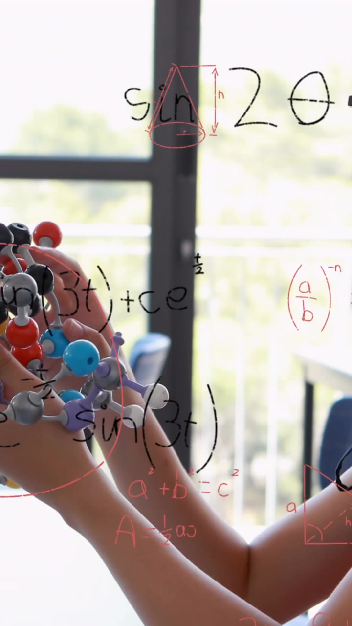 Animation of mathematical formulae over smiling schoolgirl