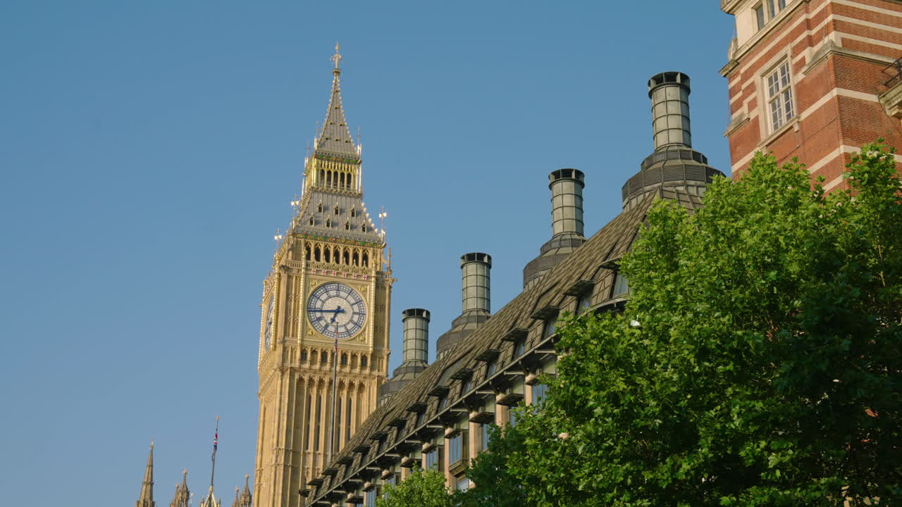 Big Ben - Gothic Clock Tower In London, England, United Kingdom. - wide shot