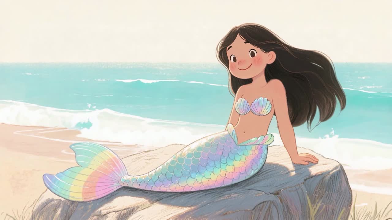 Mermaid resting on a rock in the sea