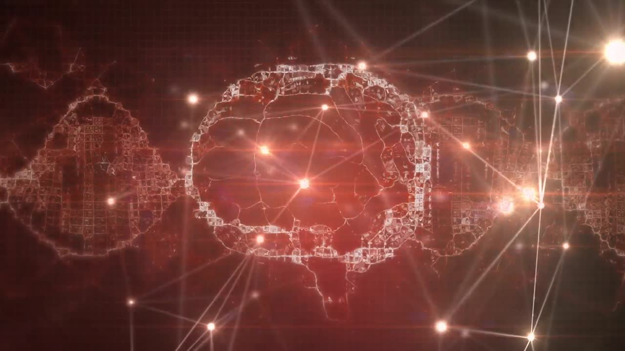 블랙 배경 위에 연결 네트워크와 디지털 뇌의 애니메이션