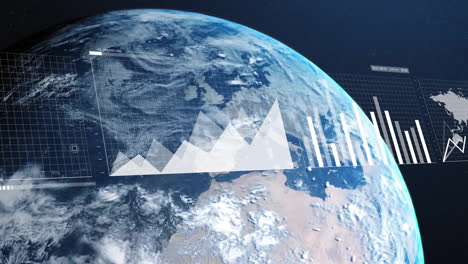 animation of financial data processing over globe on black background