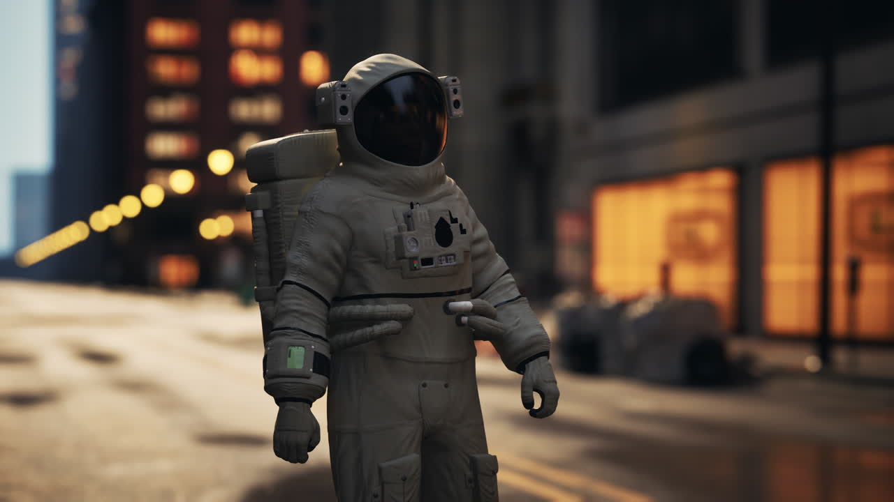 lonely astronaut in deserted city