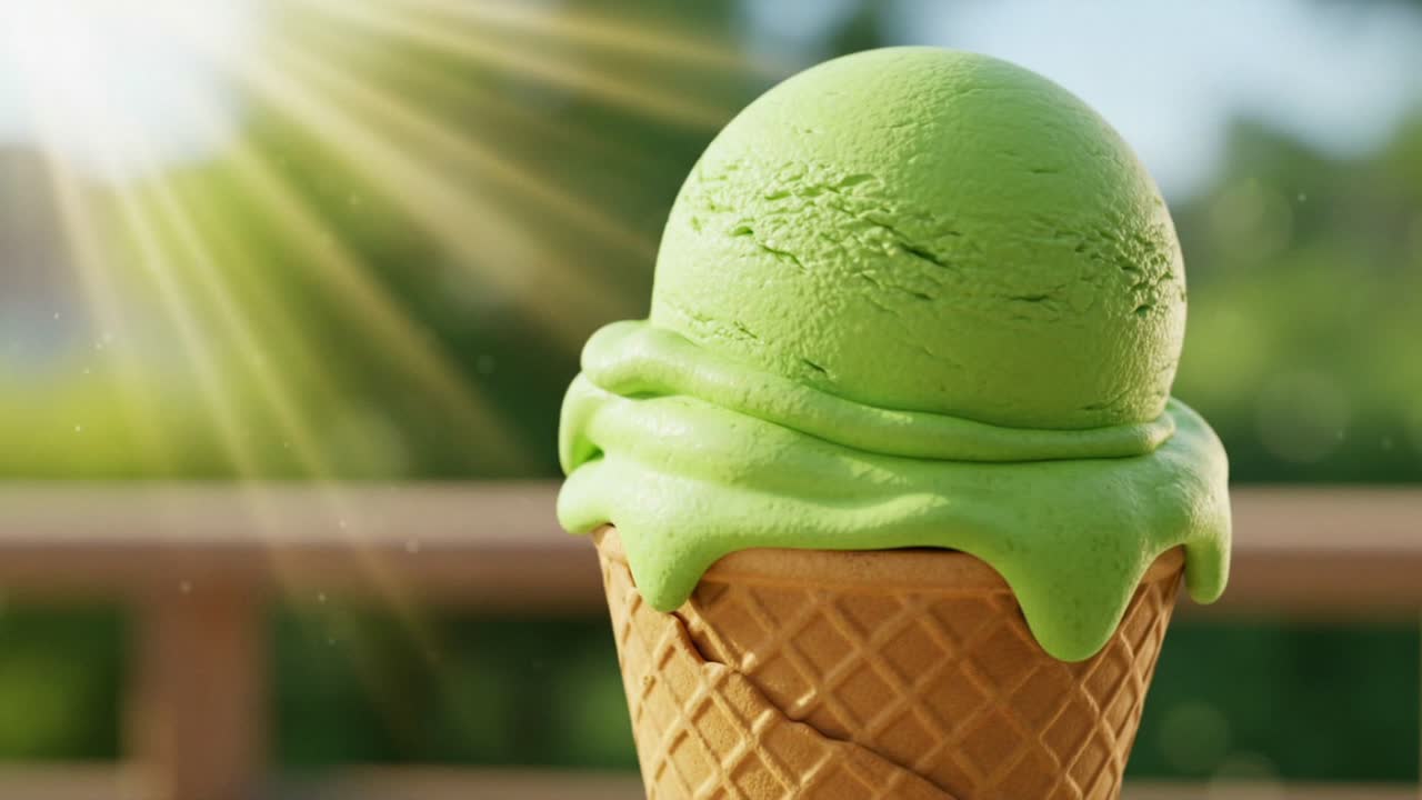 Savoring the delicious taste of vibrant green ice cream while basking in the sunshine at the park with my friends