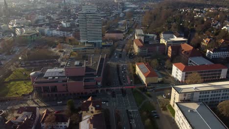 city administration buildings in kaiserslautern town center, drone view