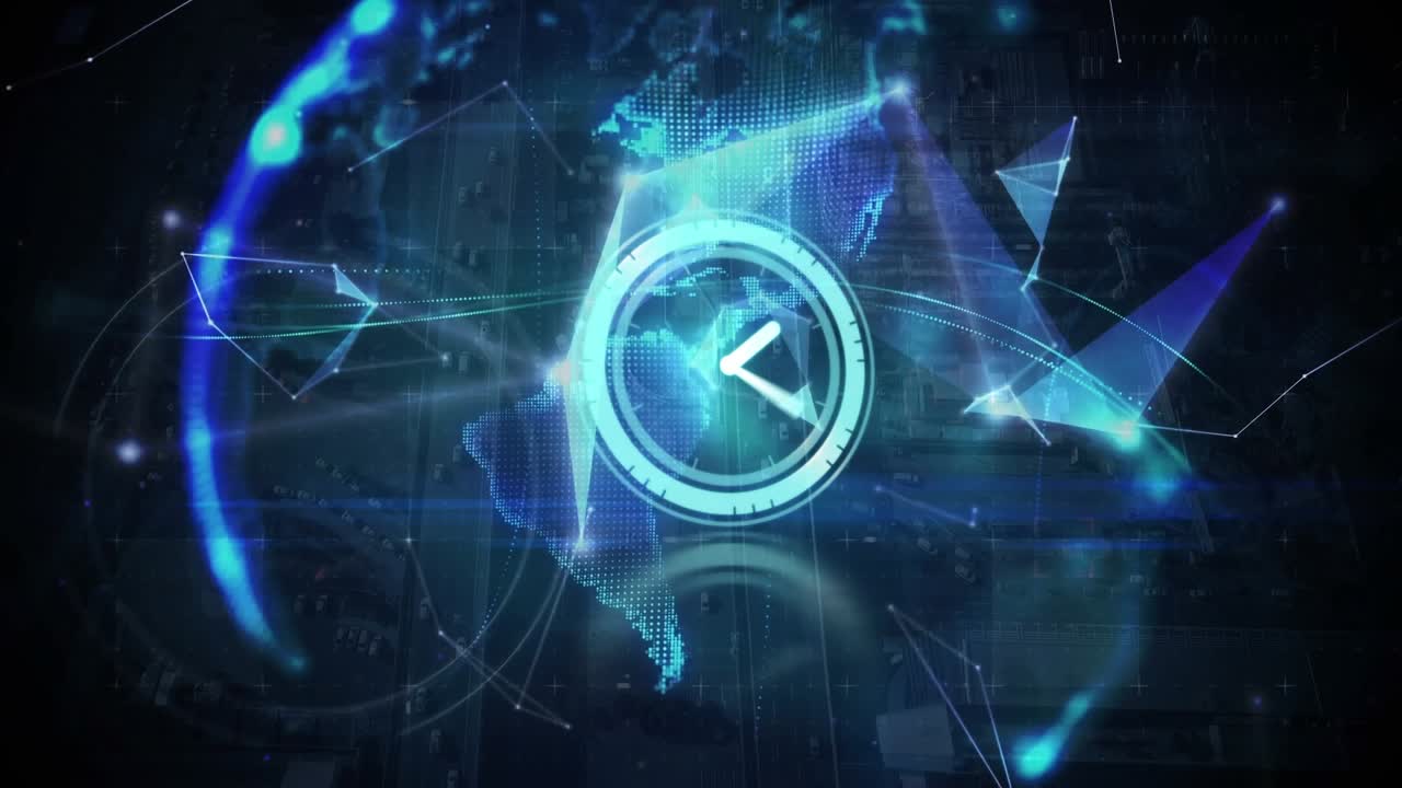 Animation einer Uhr, die sich über Formen bewegt