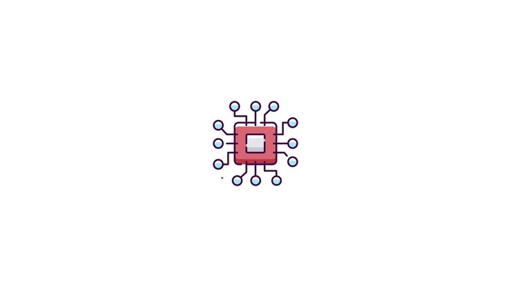 Animeret computerchip-ikon, der roterer på hvid baggrund