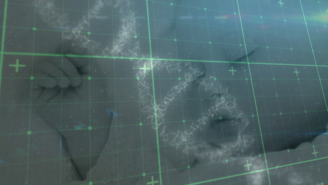 잠자는 백인 아기 위에 있는 dna 가닥의 애니메이션