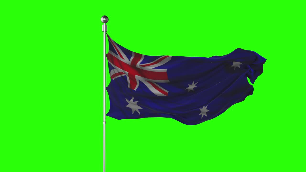 그린 스크린에서 흔들리는 오스트레일리아 국기. 크로마 키 애니메이션. 오스트레일리아 정치 일러스트레이션