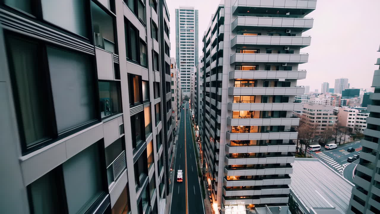 Urban Japanese cityscape from an elevated perspective