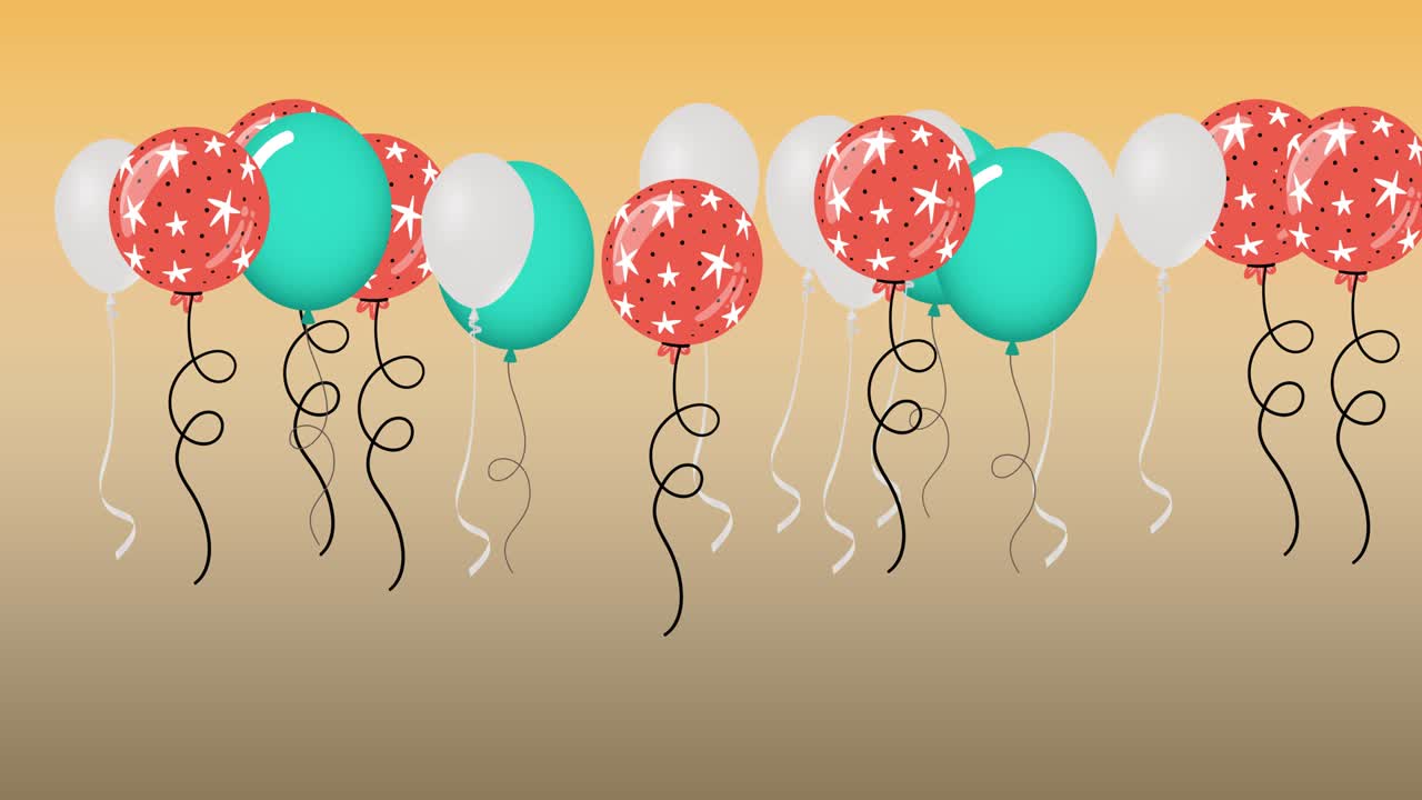 Animazione di palloncini colorati che rimbalzano su sfondo arancione